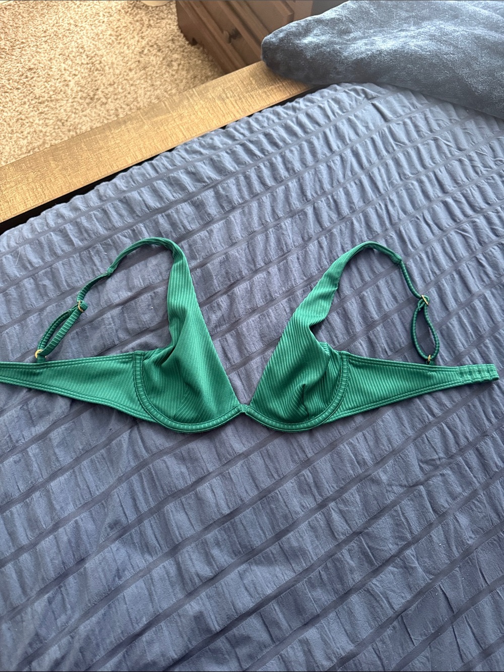 Green Ribbed Bathing Suit Top
